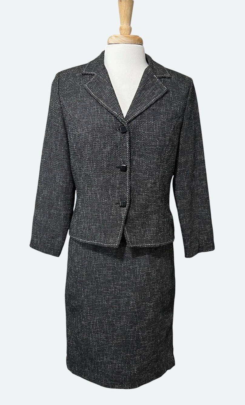 Plaza South Skirt Suit Women 12P Black Houndstooth 90s Corporate Dark Academia